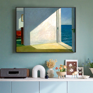 世界名画客厅餐厅油画霍普靠海的房间装饰画民宿风景卧室挂画壁画
