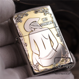 夜色zippo正品 纯铜 镀铬双色 精雕 性感不羁 牛仔女郎