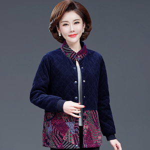 中老年春秋装新款妈妈短款小棉衣奶奶纯棉灯芯绒气质薄棉袄短外套