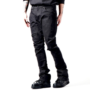 美式街头hiphop摇滚复古解构拼接青年流行高街剪裁蜡染喇叭牛仔裤