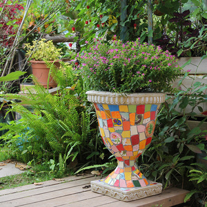 玫瑰小镇手绘彩瓷马赛克花盆 高档庭院花园阳台盆栽花器花缸有孔