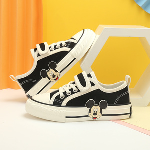 迪士尼米奇男童帆布鞋女童米妮秋冬透气平底板鞋中大儿童运动鞋子