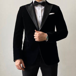 ricodesign男天鹅绒结婚纯色黑西服新郎宴会礼服西装velvet suit