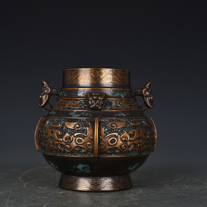 清乾隆古铜釉饕餮纹双耳尊古玩花瓶古董古瓷器摆件文玩收藏