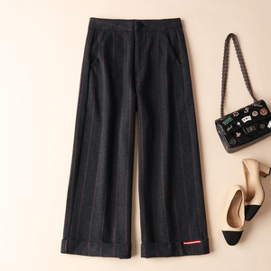 条纹阔腿裤秋冬