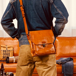 炸裂品质 美式手工复古男士单肩包斜挎包 头层植鞣牛皮 商务休闲