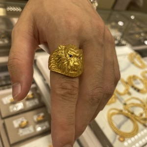 大家坛 狮子头戒指雄狮男女款活口戒古法黄金 足金999