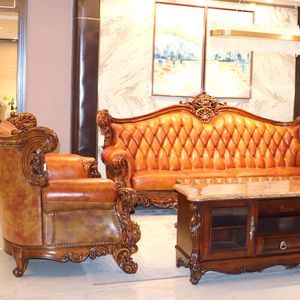 宝居乐欧美奢华桃花芯实木头层牛皮沙发