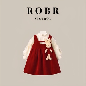 巴黎ROBR女童连衣裙秋冬吊带裙2件套儿童装洋气女宝宝一周岁礼服
