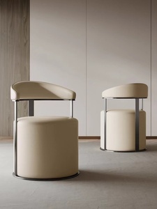 简约现代茶桌客人椅不锈钢高级设计师凳子梳妆台靠背椅休闲吧台椅