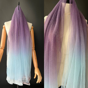 渐变深蓝黑白色星空纱闪光粉亮片透视婚庆网纱布料服装设计师面料