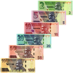 非洲-津巴布韦2019-20年6全(2-100韦元)全新UNC纸币外国钱币收藏