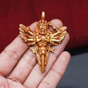 西藏藏式纯铜六臂玛哈嘎拉 大黑天金刚降魔杵挂坠吊坠 鎏金款