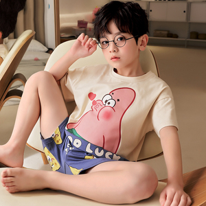 英国next music儿童睡衣夏季新款纯棉短袖短裤薄款男孩家居服套装