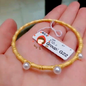 周生生黄金硬金镶嵌珍珠竹节手镯文化祝福花韵系列香港代购