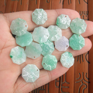 21168-2小八卦13-15mm小吊坠牌迷你款淡绿阳绿缅甸天然a货翡翠玉