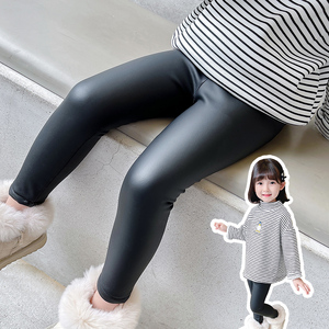 女童皮裤打底裤春秋加绒时尚百搭小童紧身儿童黑色宝宝保暖裤子潮