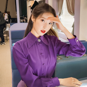 iu李知恩同款初秋紫色衬衫女装2024新款打底内搭法式薄款上衣外套