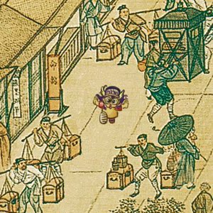 小卡原创 阿拉蕾在清明上河图 搞笑的挂画 有趣的客厅装饰画