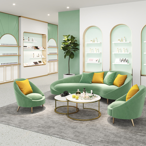 美容院美体工作室美发化妆品店欧式轻奢小沙发休息区接待弧形简约