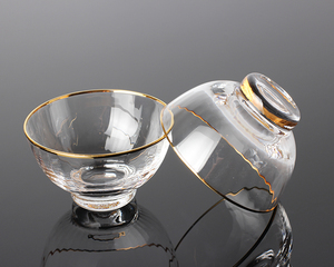 日本佐佐木八千代窑锤目纹水晶玻璃茶杯进口纯手工金边透明品茗杯