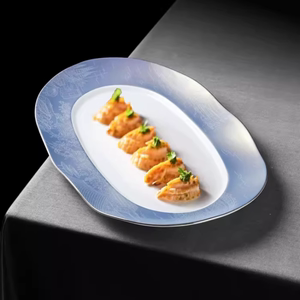陶瓷宽边波浪椭圆形鱼盘异形创意凉菜盘子酒店会所意境融合菜餐具