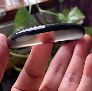 精品高冰水墨花纹黑玛瑙手镯窄细纯天然原色冰透镯子强荧光58 59