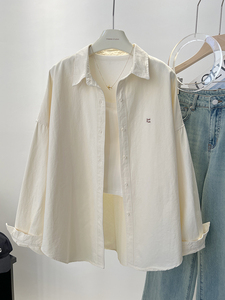 白衬衫女2024春装新款韩版刺绣字母宽松慵懒风长袖衬衣外套上衣潮