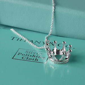 正品tiffany蒂芙尼女王锁骨链吊坠925银皇冠项链毛衣链情人节礼物