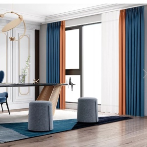 韩式公主风窗帘女孩 卧室蕾丝飘窗窗帘加厚遮光客厅窗帘 高雅蓝橙