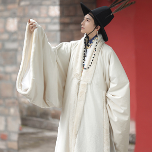 【砚滨纱】秋冬汉服男款明中后期大氅披风鹤氅仿加厚兔毛云光现货