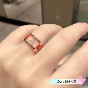 qeelin/麒麟 wulu 18k素金半钻全钻葫芦小八福戒指贝母红玉髓对戒