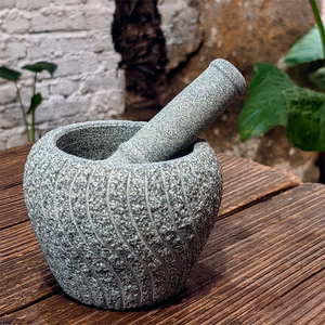 复古青石石臼捣蒜器捣药罐石盅家用辅食研磨器擂钵老式压蒜器臼子