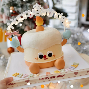 网红生日蛋糕装饰摆件软胶蜡烛人Happy birthday横幅LED灯插件