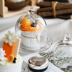 米诺 精致迷你水晶玻璃小蛋糕罩 透明柠檬罩点心美食防尘玻璃罩组