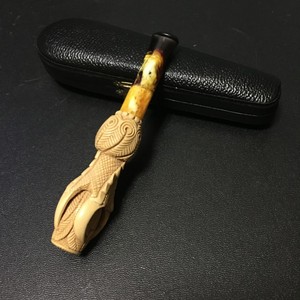 雪茄烟嘴!香烟烟嘴!① 精雕海泡石烟嘴 原石制作 原装皮盒