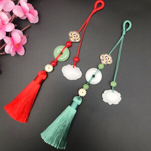 旗袍压襟挂件 平安扣莲花 复古中式棉麻配饰 汉服压襟流苏挂件