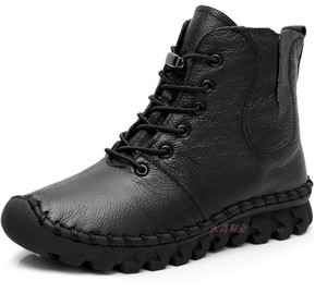 上海第一皮鞋厂登云防滑平跟不累脚上线软底真皮休闲短靴女靴棉鞋