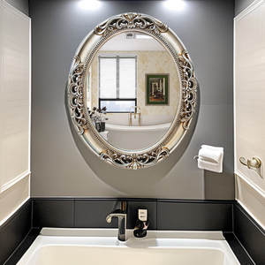 欧式复古浴室镜子卫生间梳妆镜卧室挂墙化妆镜店面椭圆形装饰镜框