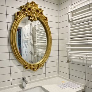 欧式式卫间镜生尚美达子梳妆壁挂室镜卫浴浴镜美玄关墙面复古椭圆