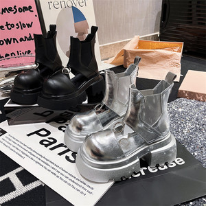 马丁靴女2024年夏季新款金属环镂空机车靴短靴烟筒靴爆款包头女鞋