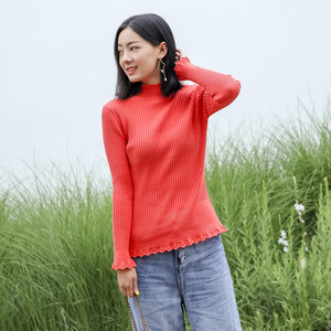 东润莲 100%棉线衣 全棉针织衫春秋冬女半高领长袖打底衫纯棉毛衣