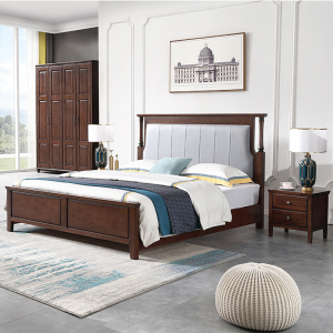 美式实木床黄杨木1.8米高档双人床带靠包