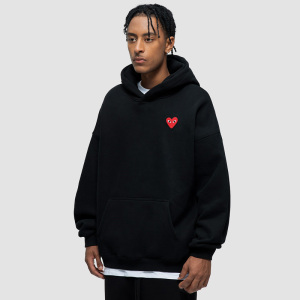 重磅潮牌爱心play加绒加厚连帽卫衣小红心宽松男女情侣装川久保玲