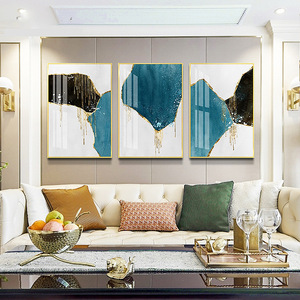 现代简约客厅装饰画镜面水晶画 鎏金岁月蓝色系 抽象色块几何挂画