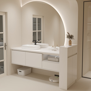 现代简约岩板浴室柜组合实木卫生间洗漱台洗手池洗脸盆卫浴柜定做