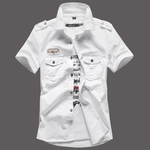 青年男装衬衫新款夏季空军一号军旅韩版修身清凉纯棉短袖休闲衬衣