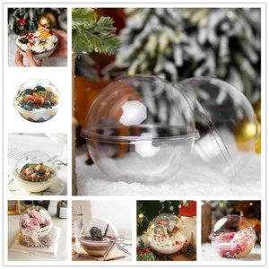 PET圣诞慕斯蛋糕透明圆球舒芙蕾包装水果捞手提椰子碗打包盒50个