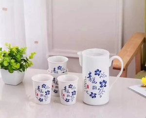 韩式青花陶瓷凉水壶家用耐高温冷水壶凉水杯水具经济实惠5件套装