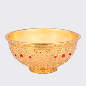 台湾盛凡纯铜鎏金五福金碗摆件金饭碗乔迁开业礼品办公室装饰品